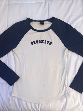 GAP Cream Body Navy Raglan Long-Sleeve Tee with 'Brooklyn'